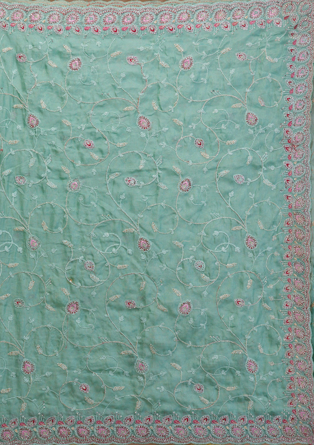Sea Green Stonework Net Saree-Koskii