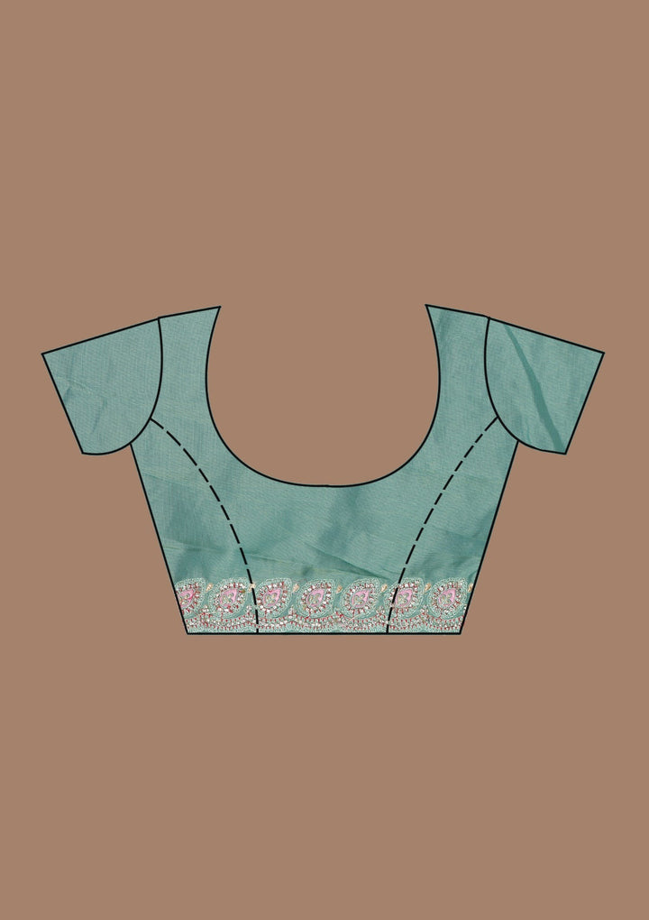 Sea Green Stonework Net Saree-Koskii