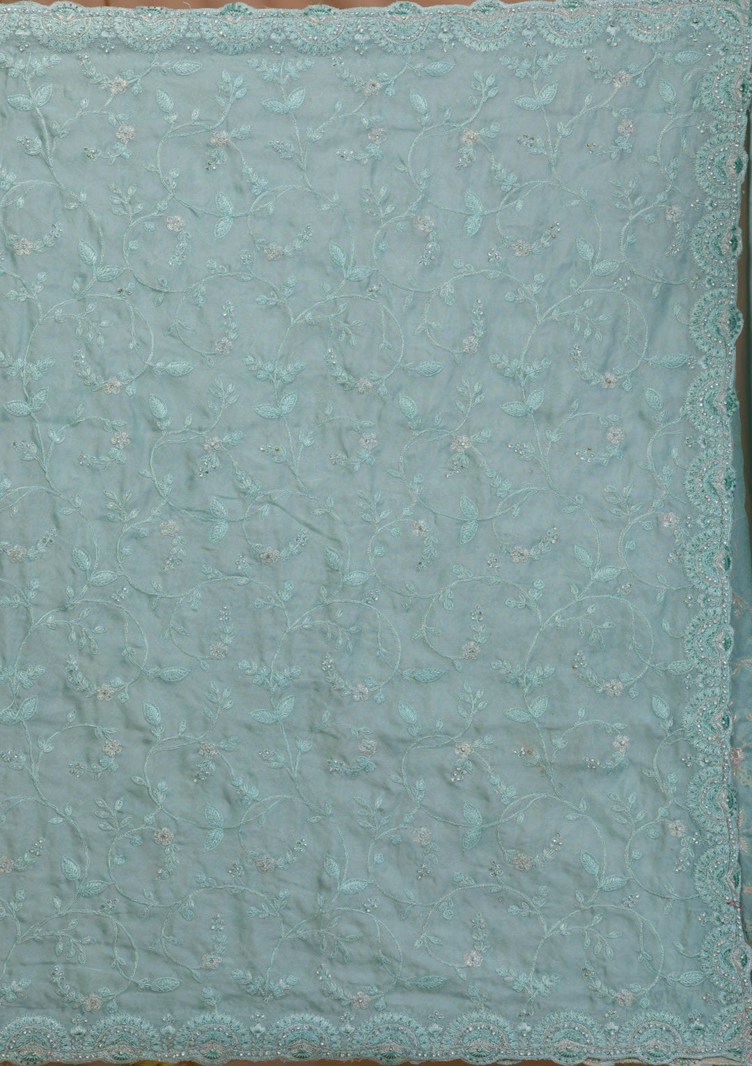 Sea Green Stonework Net Saree-Koskii