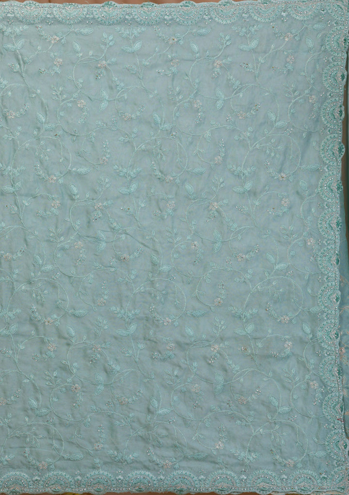 Sea Green Stonework Net Saree-Koskii