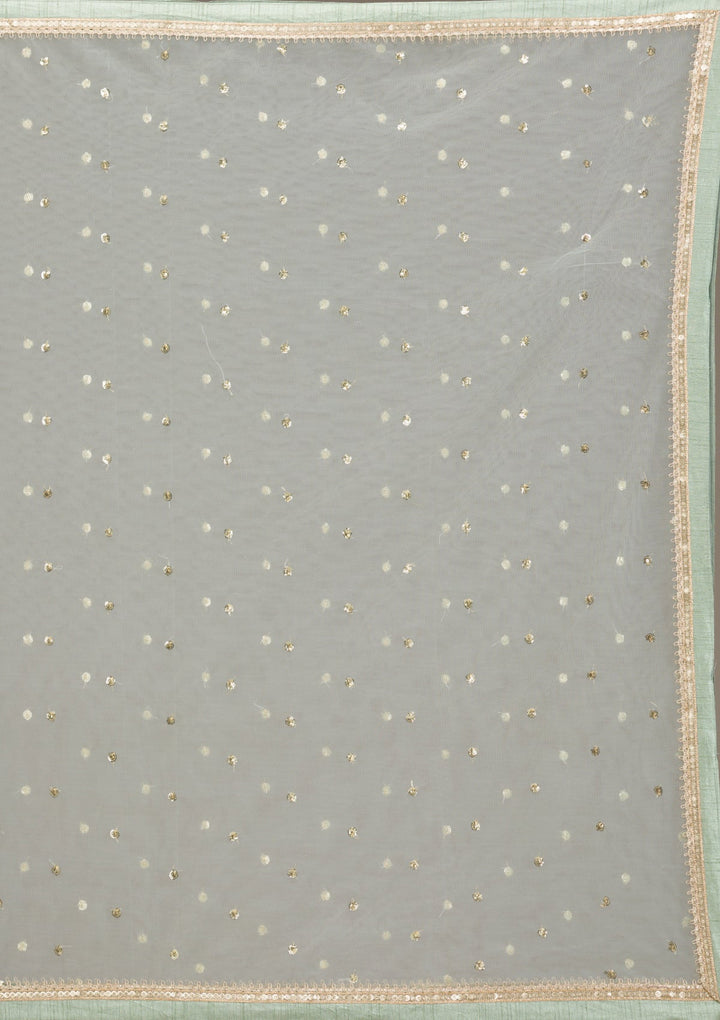 Sea Green Stonework Semi Crepe Readymade Lehenga