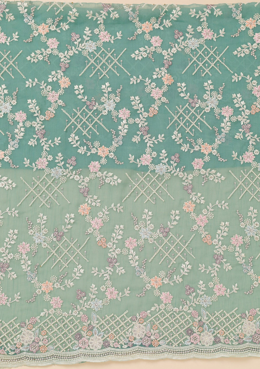 Sea Green Stonework Semi Crepe Unstitched Salwar Suit-Koskii