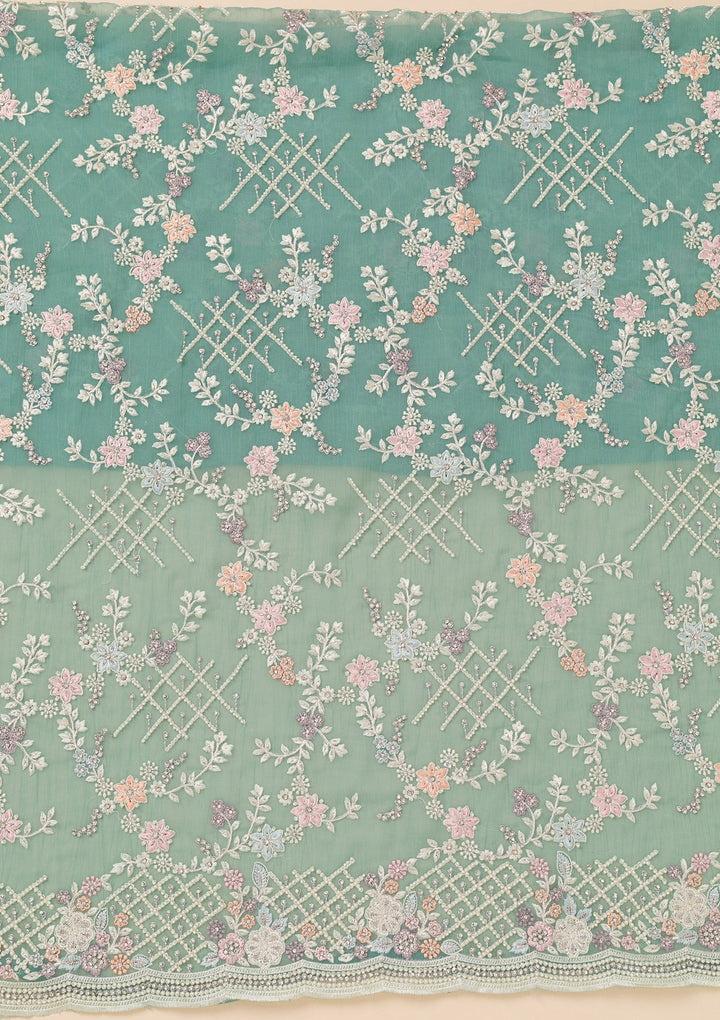 Sea Green Stonework Semi Crepe Unstitched Salwar Suit-Koskii