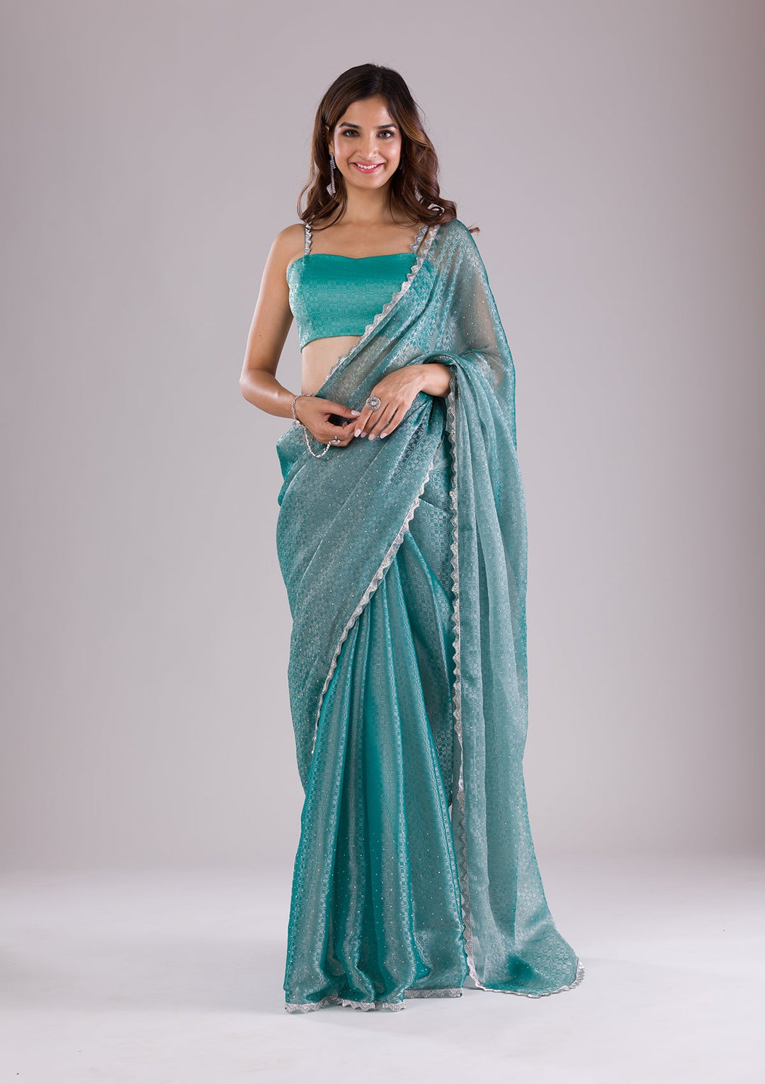 Pink Stonework Shimmer Designer Saree-Koskii