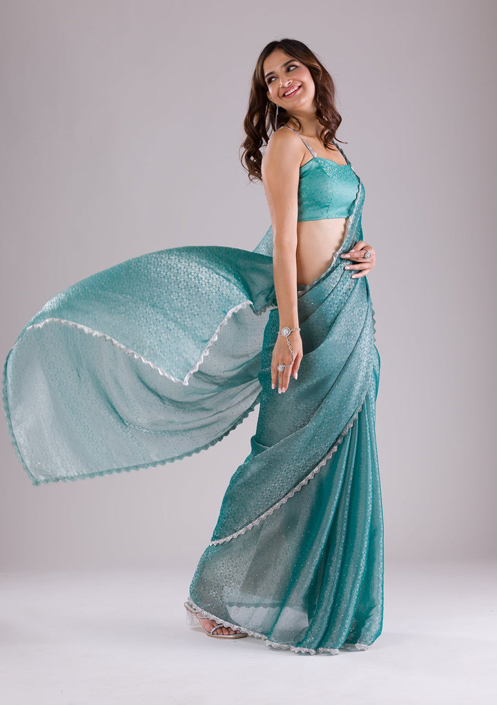 Pink Stonework Shimmer Designer Saree-Koskii