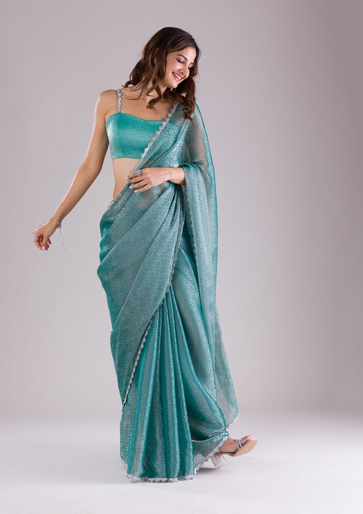Pink Stonework Shimmer Designer Saree-Koskii