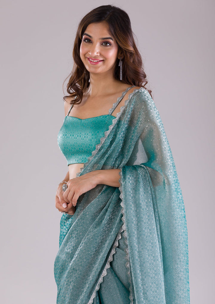 Pink Stonework Shimmer Designer Saree-Koskii