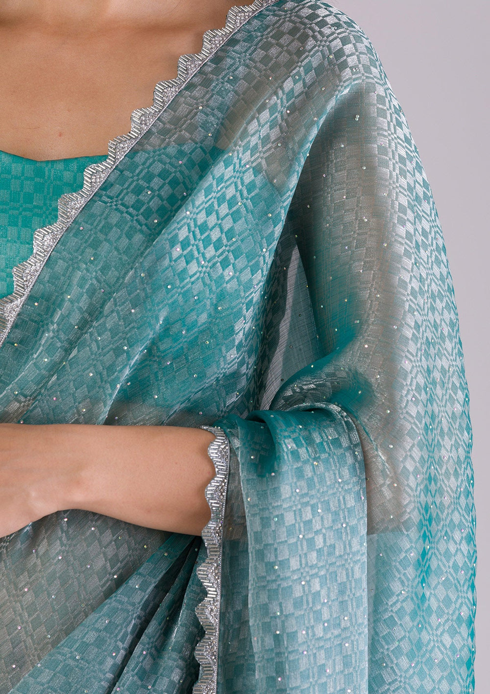 Pink Stonework Shimmer Designer Saree-Koskii