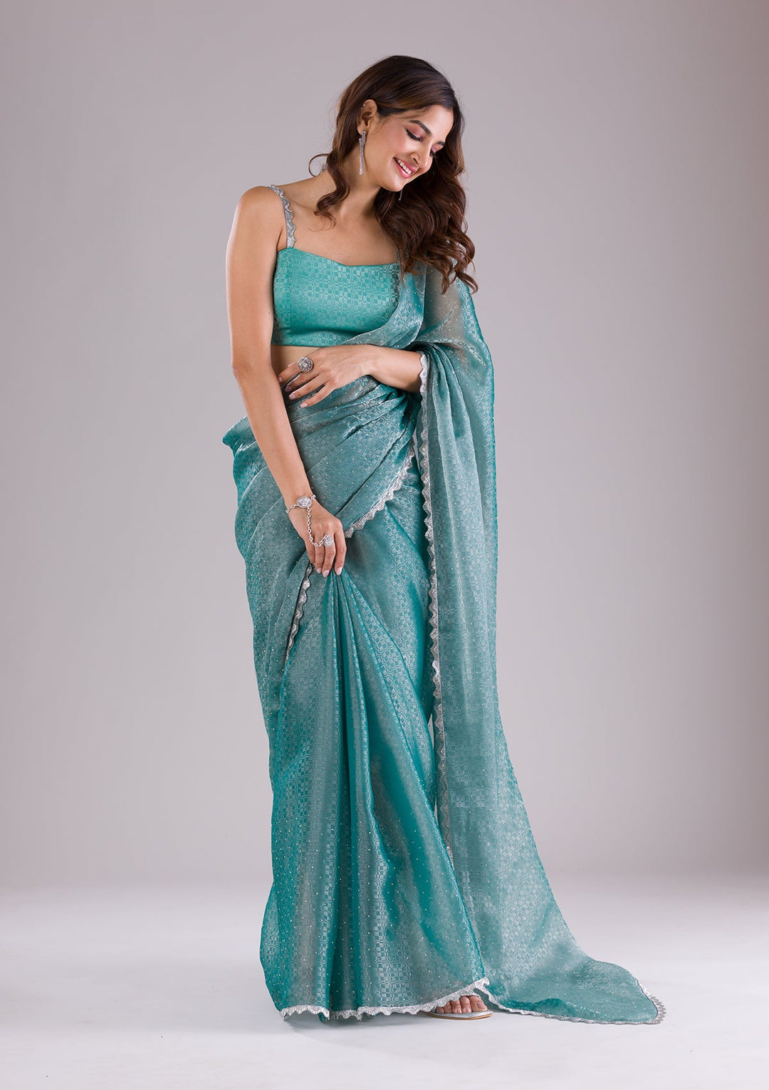 Pink Stonework Shimmer Designer Saree-Koskii