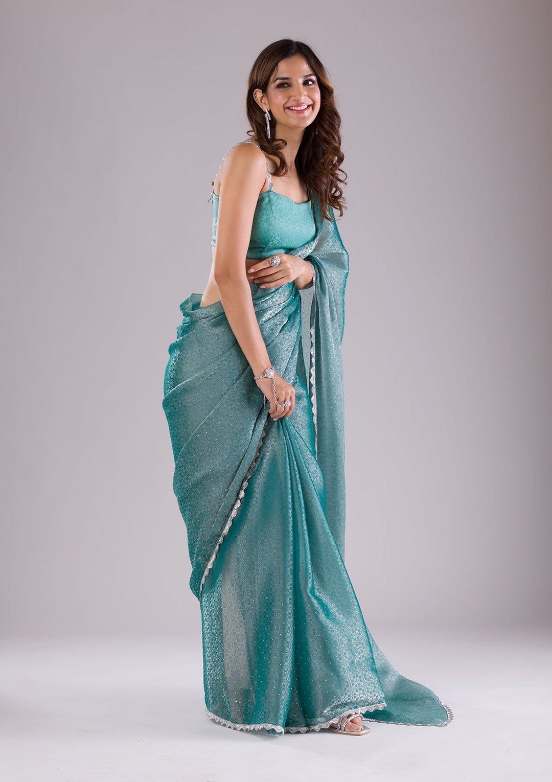Pink Stonework Shimmer Designer Saree-Koskii