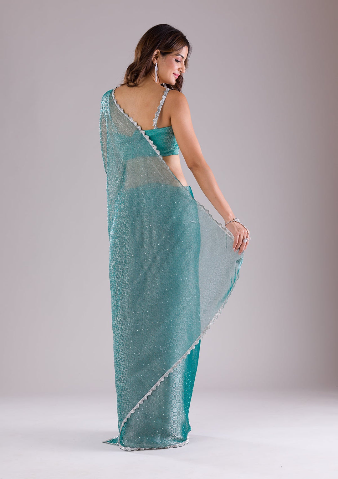 Pink Stonework Shimmer Designer Saree-Koskii