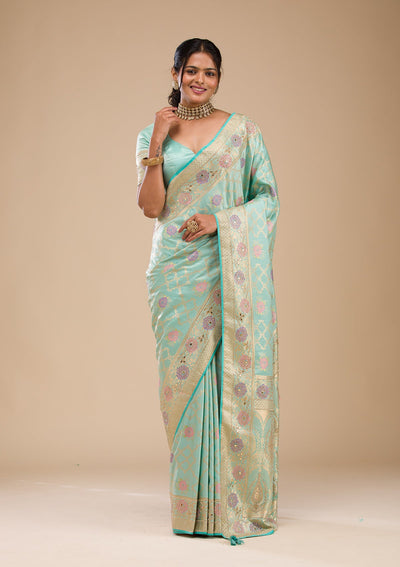 Sea Green Stonework Soft Silk Saree