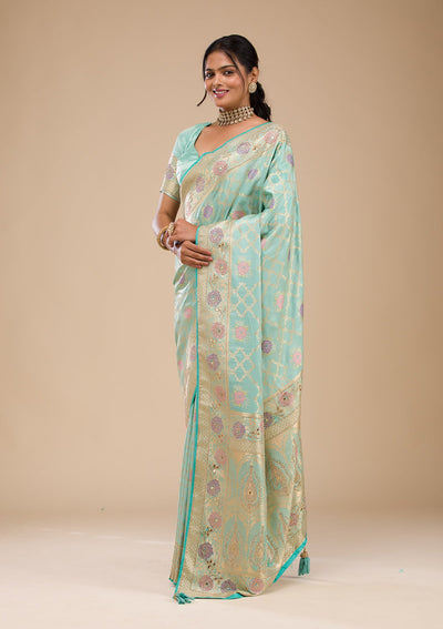 Sea Green Stonework Soft Silk Saree