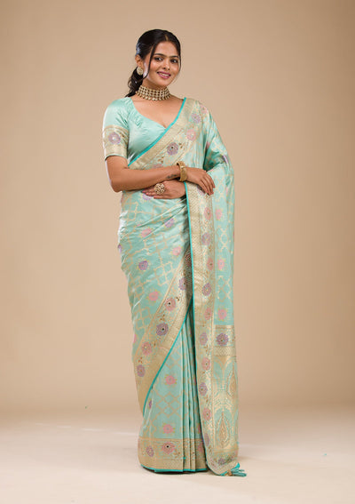 Sea Green Stonework Soft Silk Saree