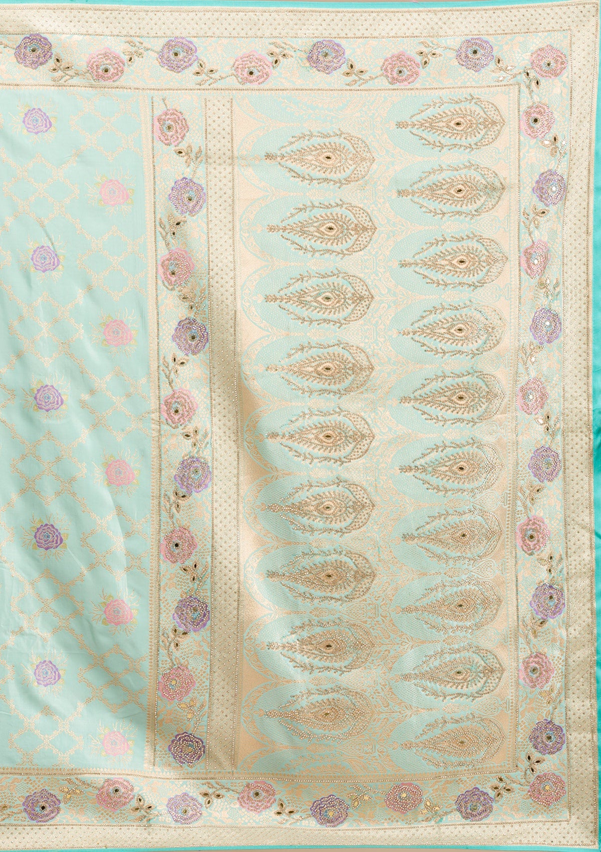 Sea Green Stonework Soft Silk Saree