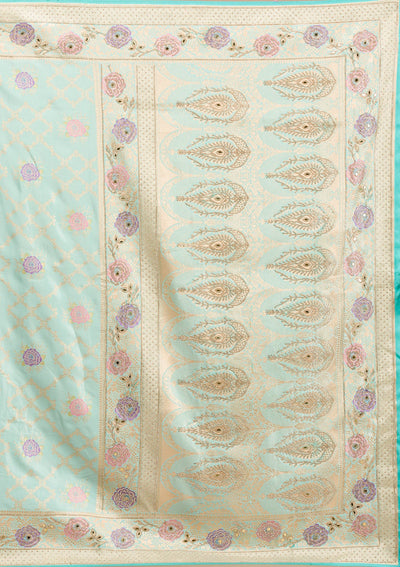 Sea Green Stonework Soft Silk Saree