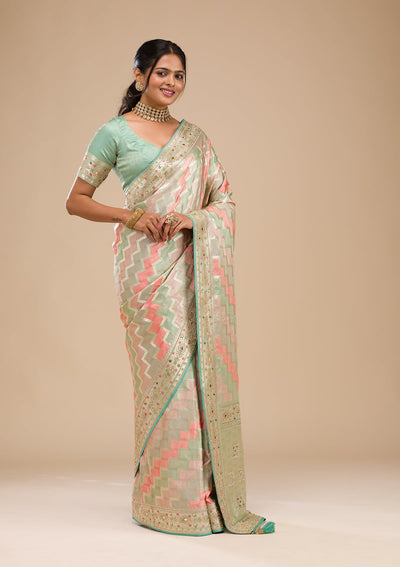 Sea Green Stonework Soft Silk Saree