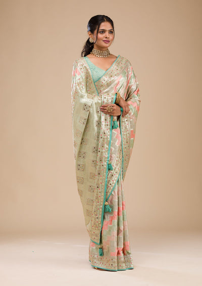 Sea Green Stonework Soft Silk Saree