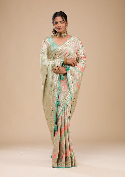 Sea Green Stonework Soft Silk Saree