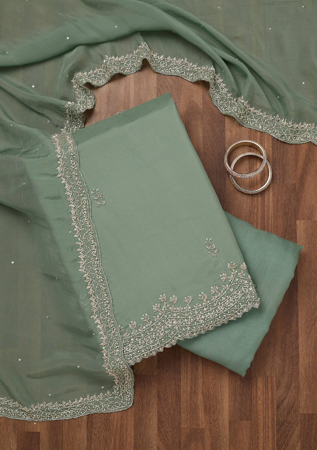 Sea Green Stonework Tissue Unstitched Salwar Suit-Koskii