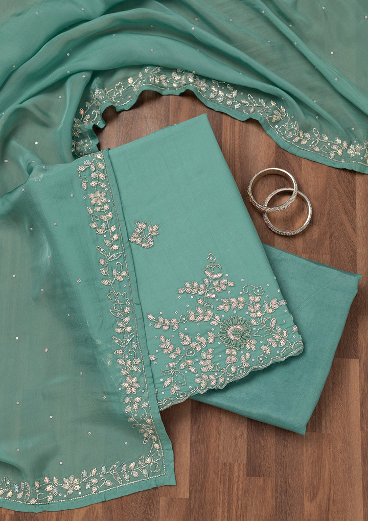 Sea Green Stonework Tissue Unstitched Salwar Suit-Koskii