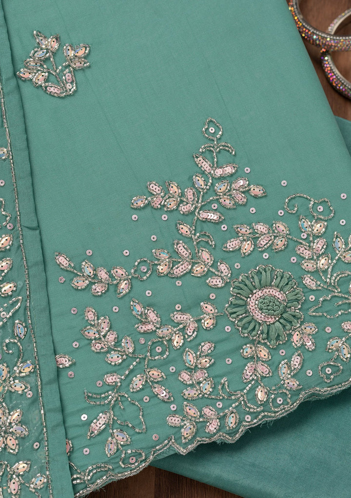 Sea Green Stonework Tissue Unstitched Salwar Suit-Koskii