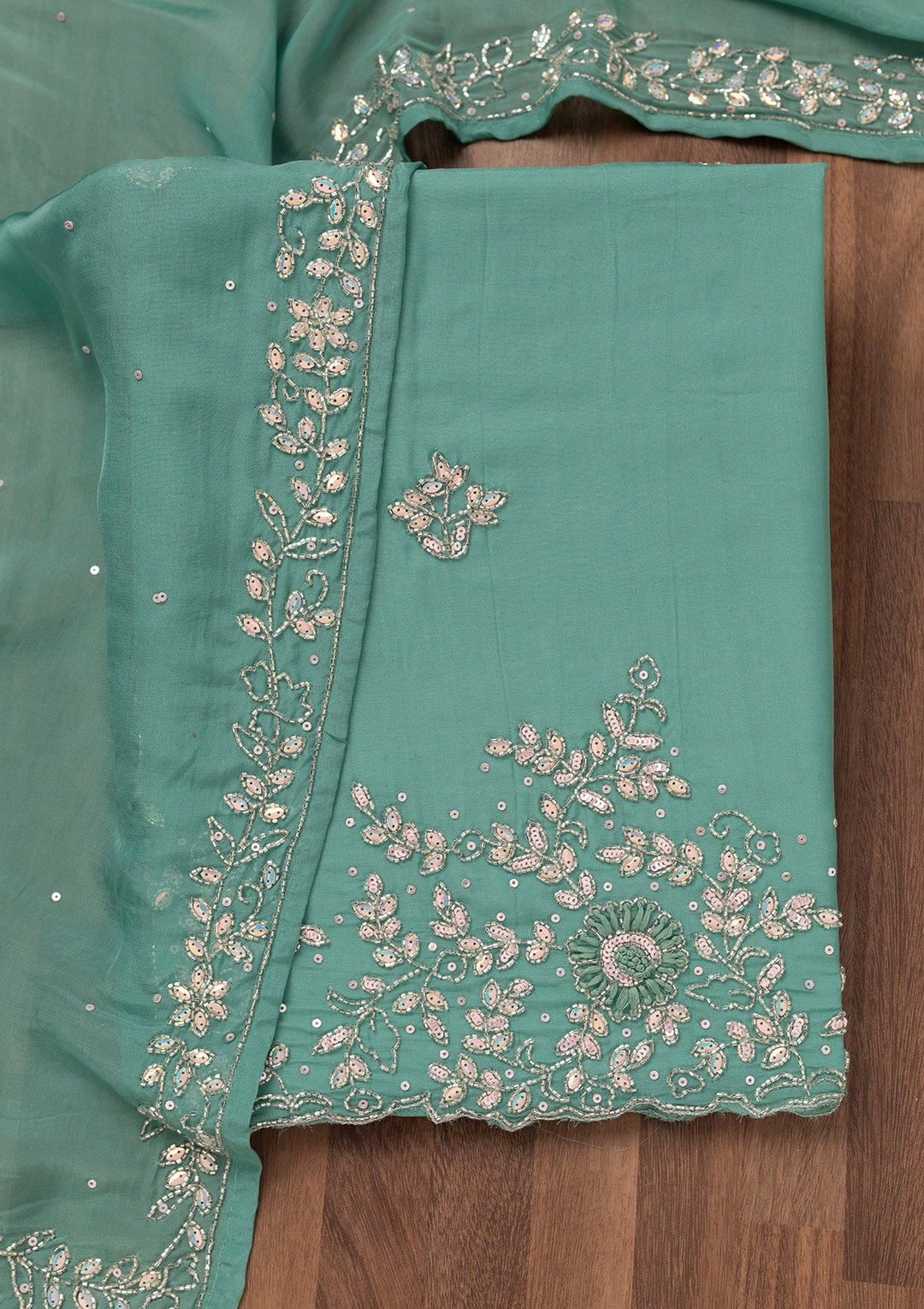 Sea Green Stonework Tissue Unstitched Salwar Suit-Koskii