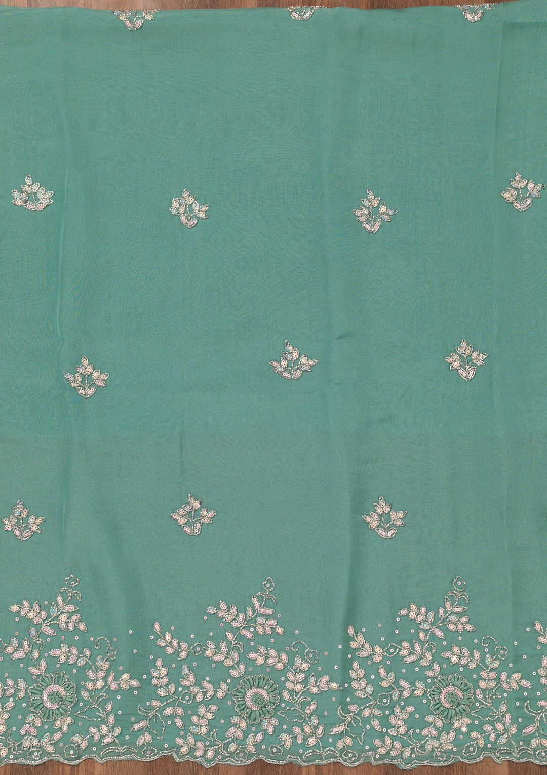 Sea Green Stonework Tissue Unstitched Salwar Suit-Koskii