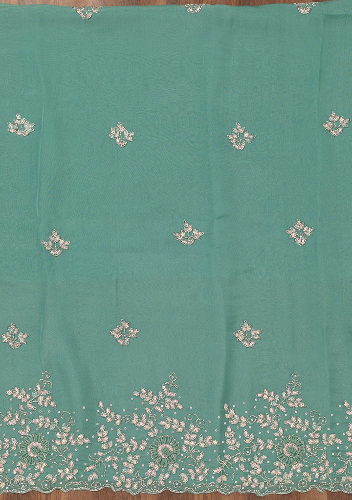 Sea Green Stonework Tissue Unstitched Salwar Suit-Koskii
