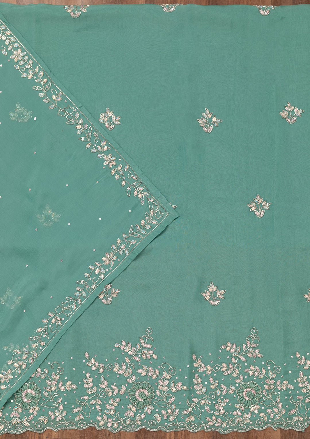 Sea Green Stonework Tissue Unstitched Salwar Suit-Koskii