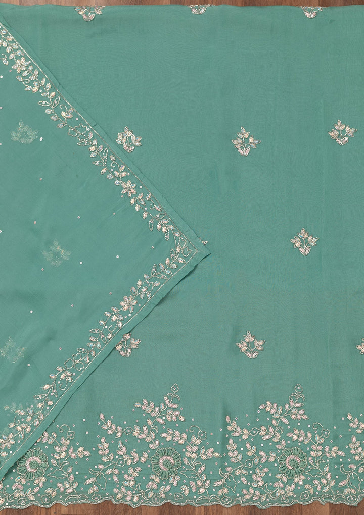 Sea Green Stonework Tissue Unstitched Salwar Suit-Koskii