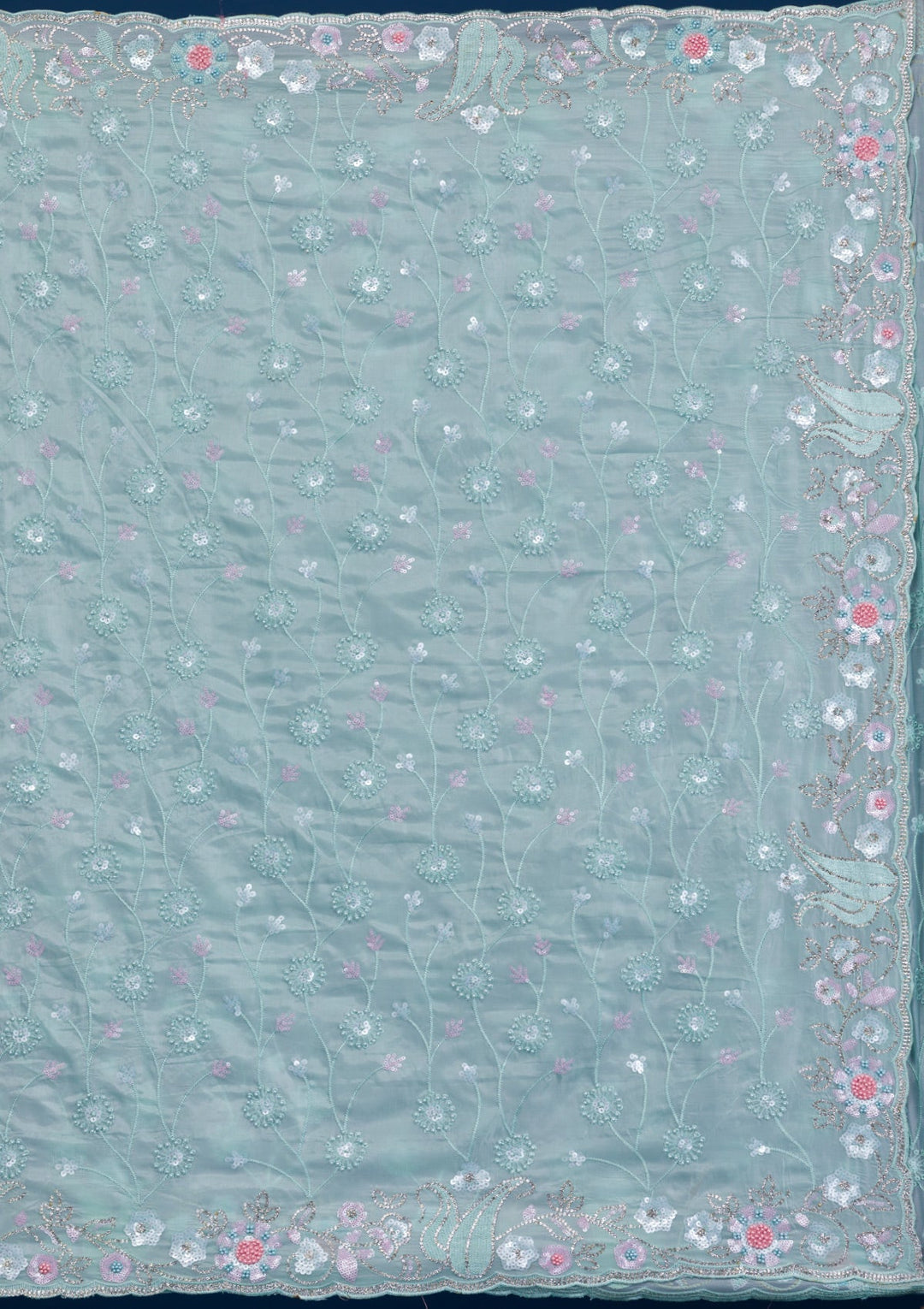 Sea Green Stonework Tissue Saree-Koskii