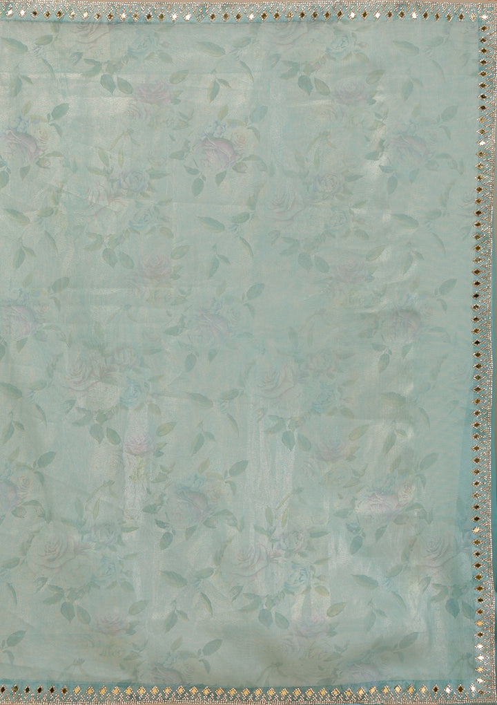 Sea Green Stonework Tissue Saree-Koskii