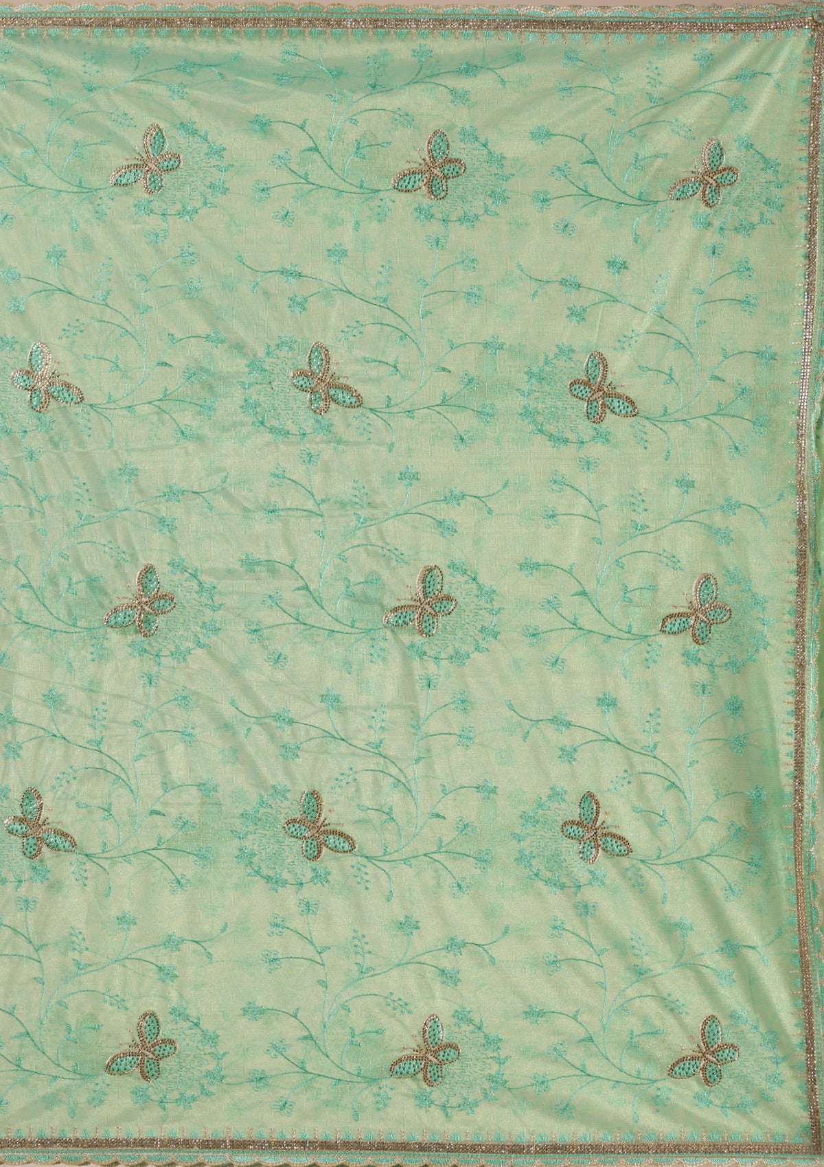 Sea Green Stonework Tissue Saree-Koskii