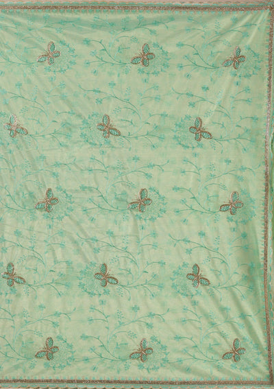 Sea Green Stonework Tissue Saree-Koskii