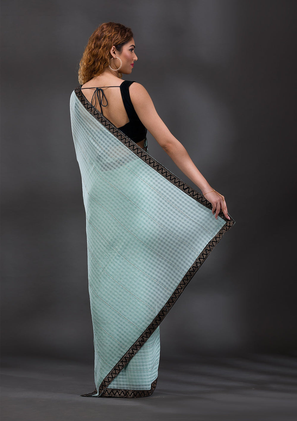 Sea Green Swarovski Georgette Saree-Koskii