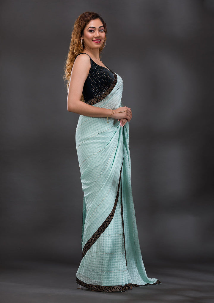 Sea Green Swarovski Georgette Saree-Koskii