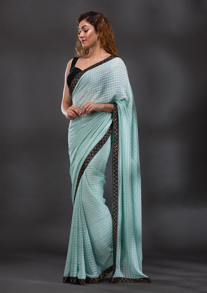 Sea Green Swarovski Georgette Saree-Koskii