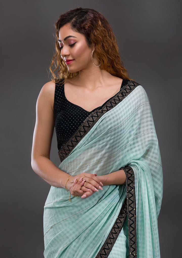 Sea Green Swarovski Georgette Saree-Koskii