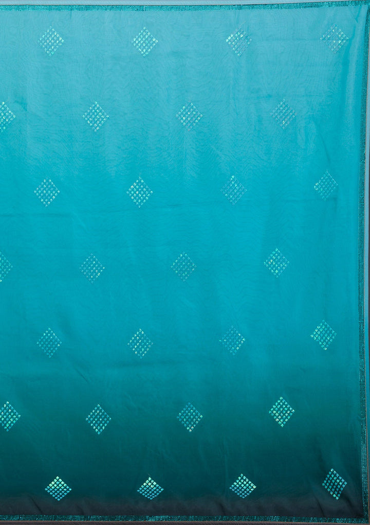 Sea Green Sequins Georgette Designer Saree-Koskii