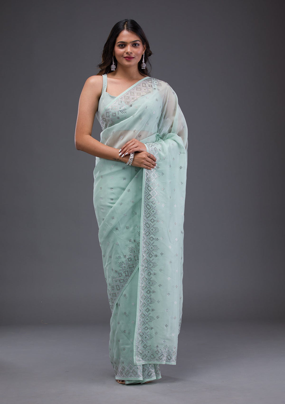 Grey Threadwork Shimmer Designer Saree-Koskii