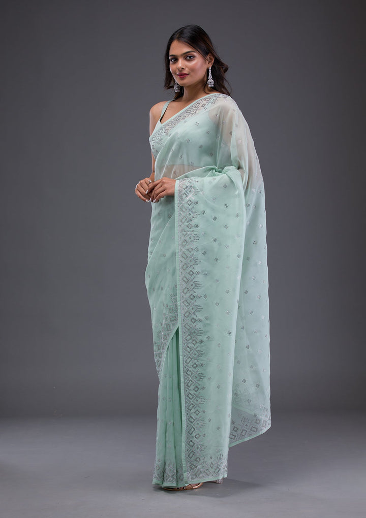 Grey Threadwork Shimmer Designer Saree-Koskii