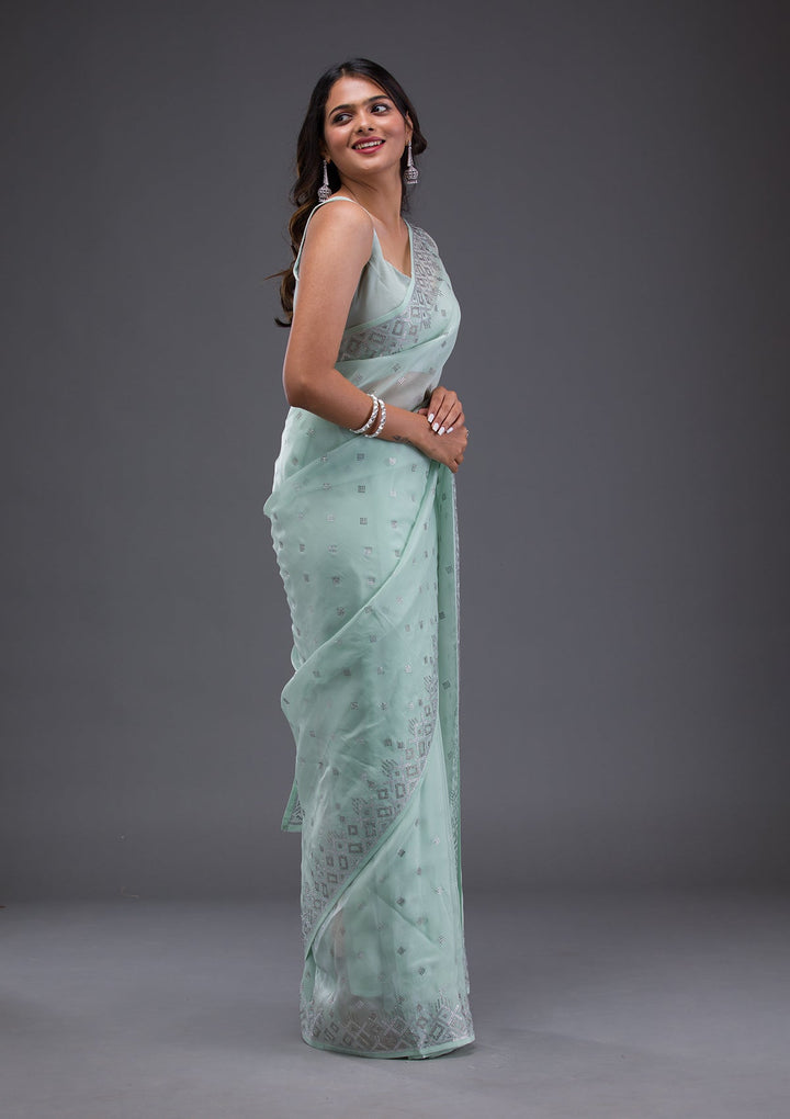 Grey Threadwork Shimmer Designer Saree-Koskii