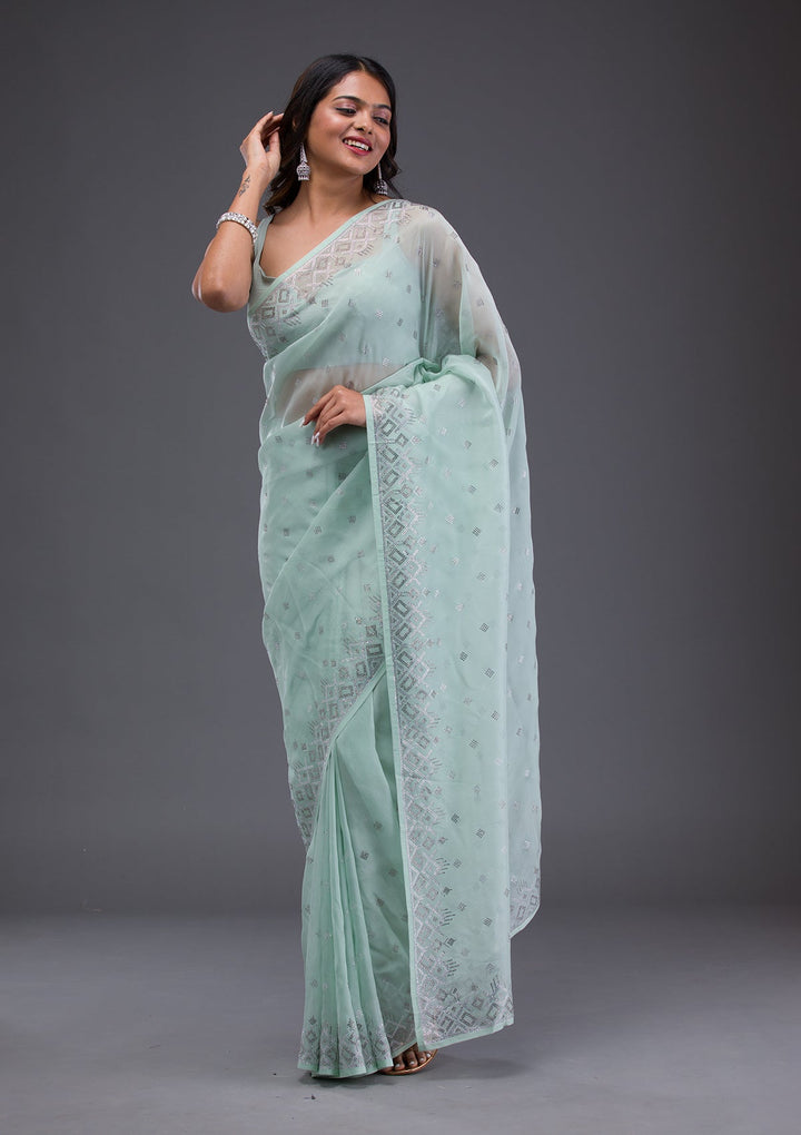 Grey Threadwork Shimmer Designer Saree-Koskii