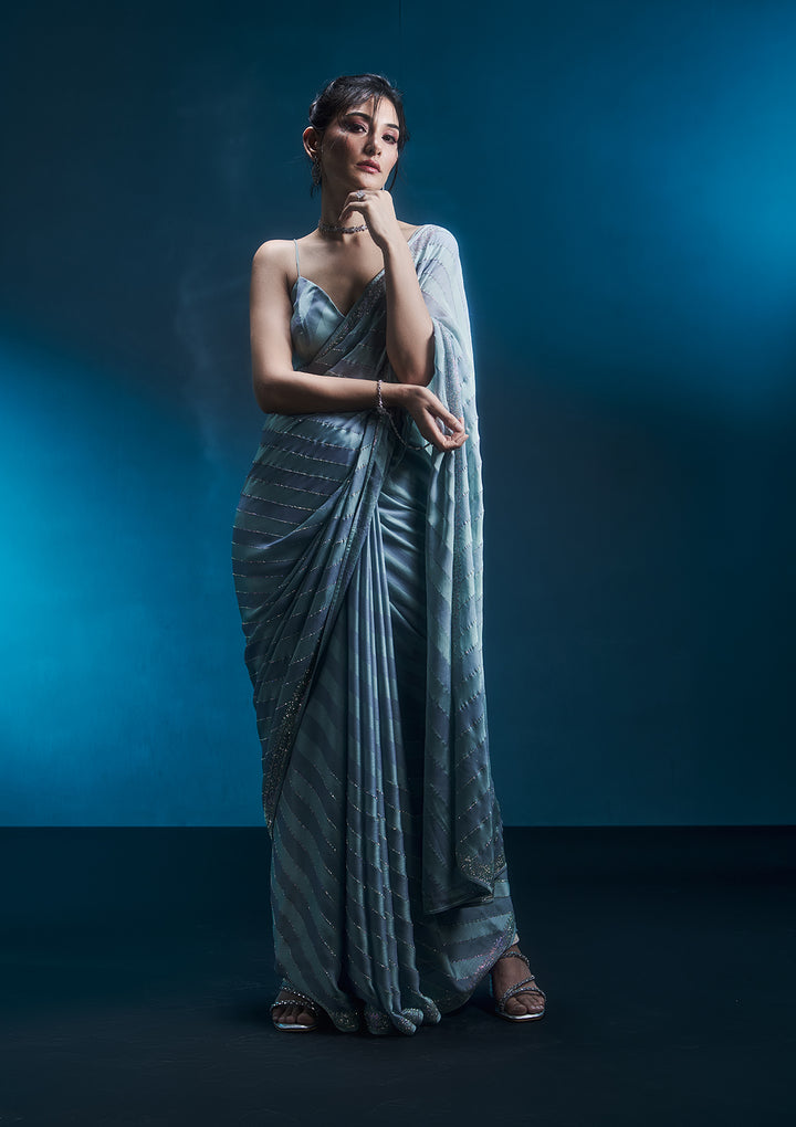 Sky Blue Swarovski Semi Crepe Saree