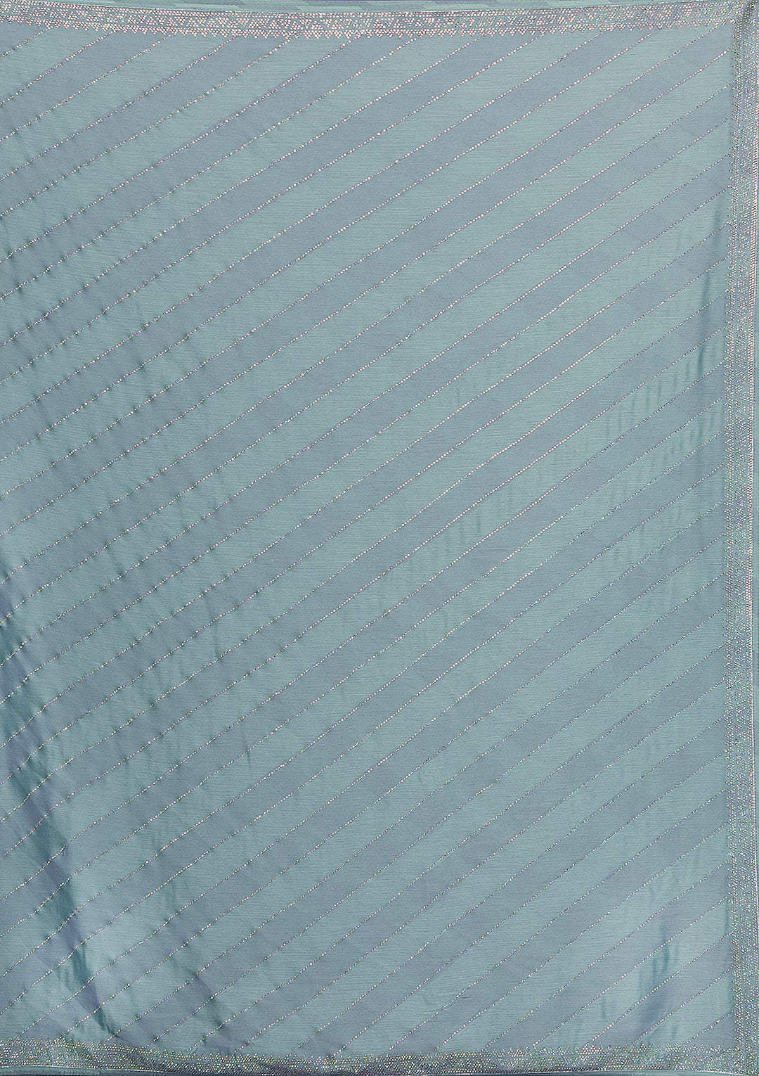 Sea Green Swarovski Semi Crepe Saree-Koskii