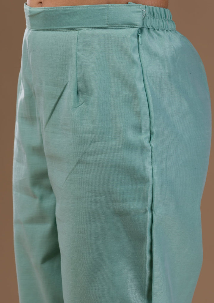 Sea Green Threadwork Banasari Readymade Salwar Suit-Koskii