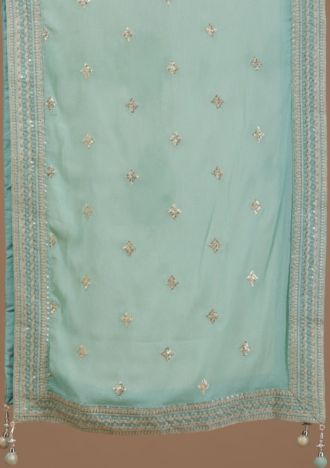 Sea Green Threadwork Banasari Readymade Salwar Suit-Koskii