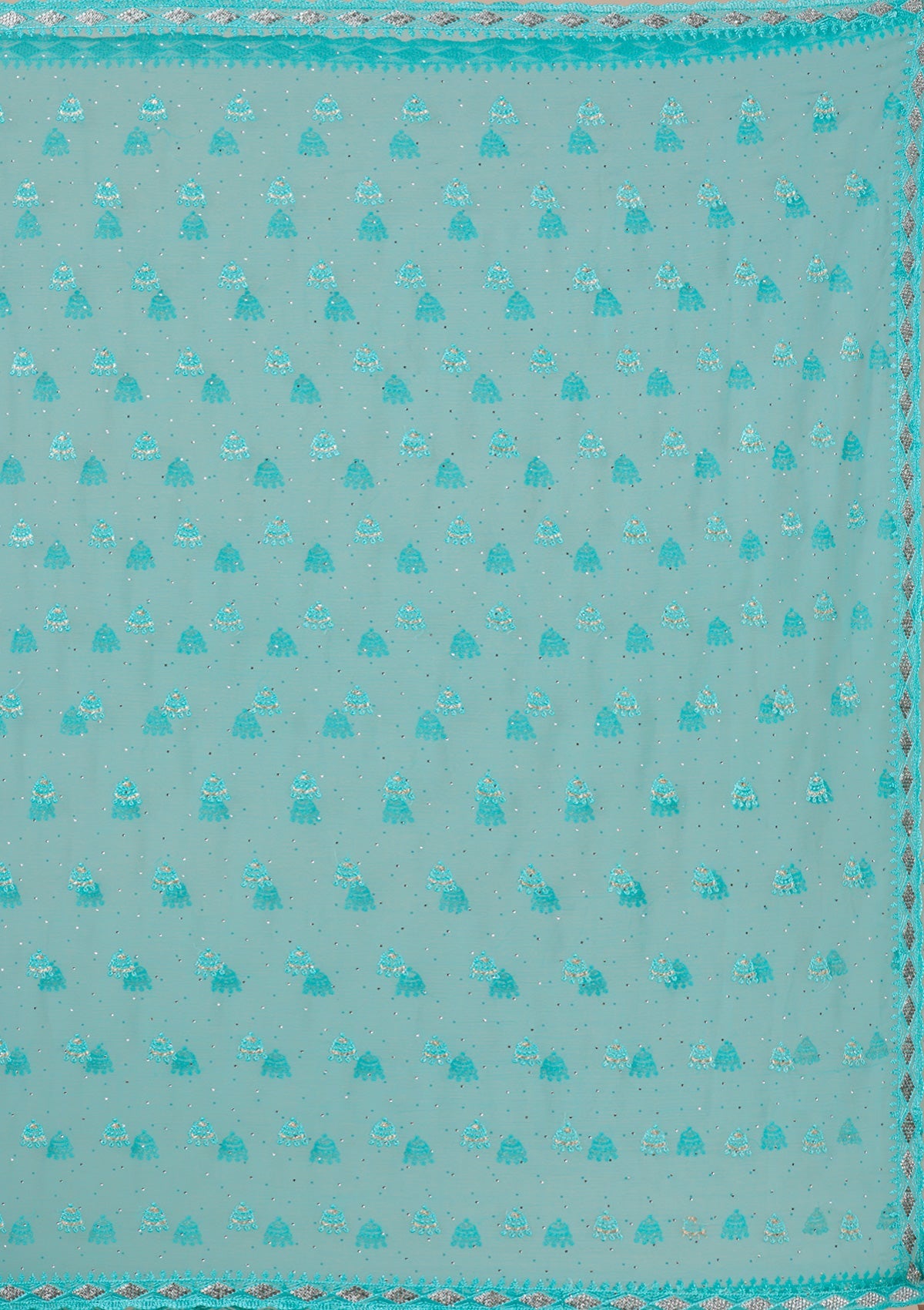 Sea Green Threadwork Chiffon Saree-Koskii