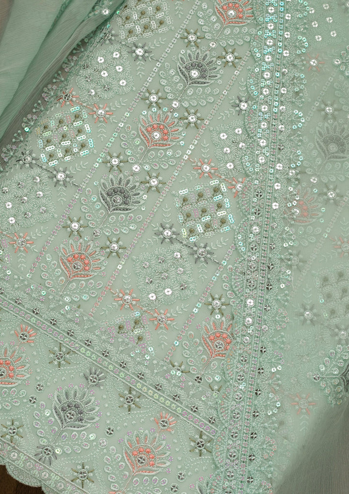 Sea Green Threadwork Georgette Unstitched Salwar Kameez-Koskii